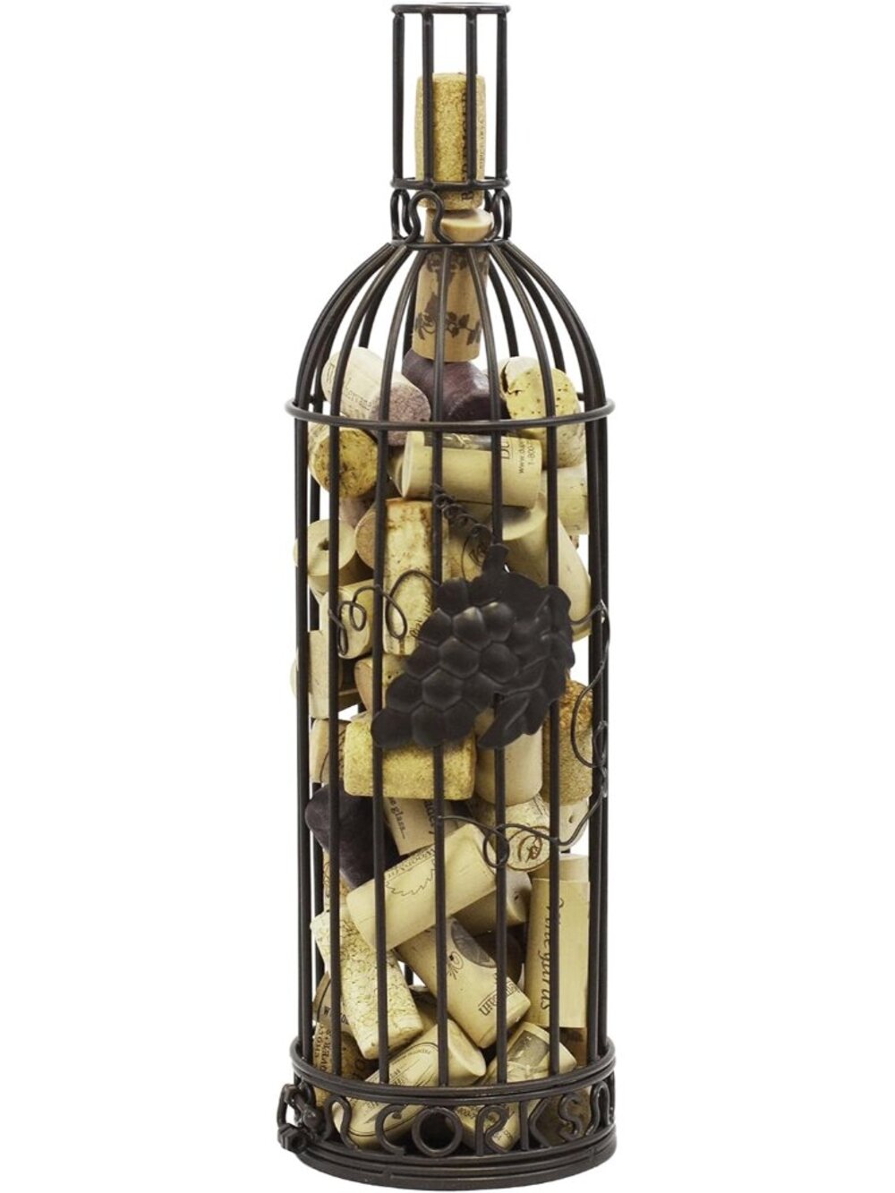 Wine Cork Holder, Grapevine Design Bottle-Shaped Metal Display, Decorative Cork